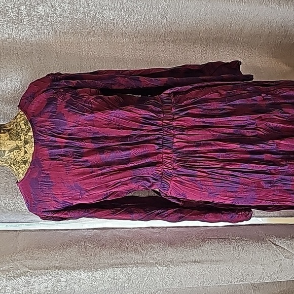 NWOT Zara Wrinkled Jacquard Maxi Dress Small Maroon Purple Floral Design - Picture 3 of 9